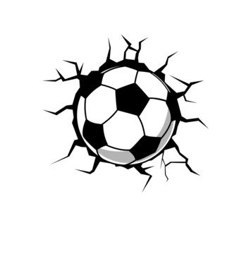 soccer ball breaking the wall vector illustration	