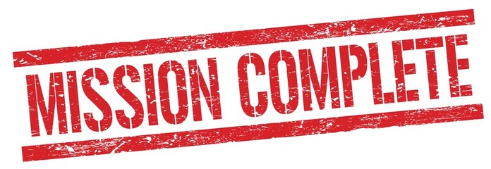 MISSION COMPLETE text on red grungy rectangle stamp.