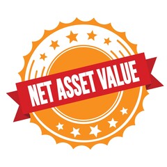 NET ASSET VALUE text on red orange ribbon stamp.