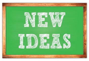 NEW IDEAS words on green wooden frame school blackboard