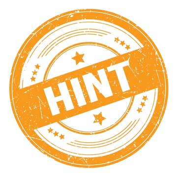 HINT text on orange round grungy stamp.