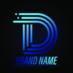 Creative and modern minimalist D letter logo design template for use any kinds of business, green and blue gradation colors