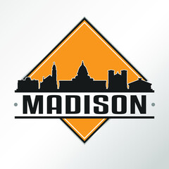 Madison, WI, USA Skyline Logo. Adventure Landscape Design Vector Illustration.