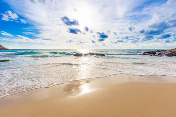 Sea beach wave sunset sky with cloud summer vacation concept