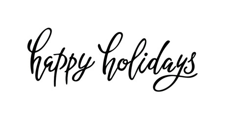Happy holidays vector hand lettering. Black letters on the white background. Celebration card. Typography for winter holidays. Vector illustration, style calligraphy