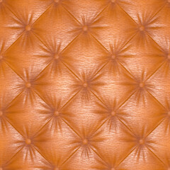 Fototapeta premium Chesterfield. The luxurious and rough background of the classic worn leather texture of the sofa with leather buttons. Yellow Pigskin background. 3D-rendering