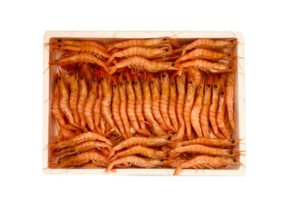 Gamba blanca cocida ordenada en caja