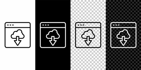 Set line Cloud technology data transfer and storage icon isolated on black and white, transparent background. Vector