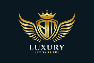 Luxury royal wing Letter BM crest Gold color Logo vector, Victory logo, crest logo, wing logo, vector logo template.