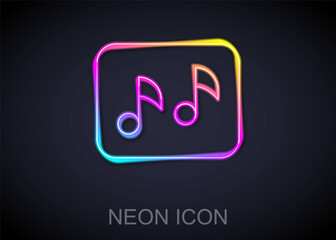 Glowing neon line Music note, tone icon isolated on black background. Vector