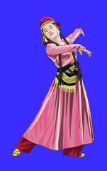 Fototapeta premium Drawing georgian dance,traditional dance of each country, art.illustration, vector