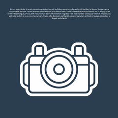 Blue line Photo camera for diver icon isolated on blue background. Foto camera icon. Diving underwater equipment. Vector