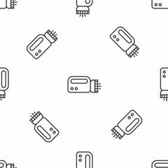Grey line Flashlight for diver icon isolated seamless pattern on white background. Diving underwater equipment. Vector