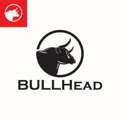 bull head on circle logo, silhouette of strong and big bull vector illustrations