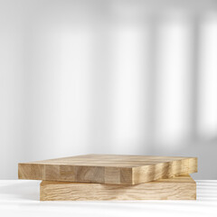 Desk of free space and white wall with shadows 