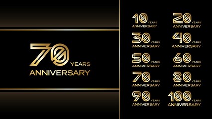 Fototapeta na wymiar Set of anniversary logotype with double line style gold color for invitation, greeting card, precious moment, and celebration event, vector, template, illustration