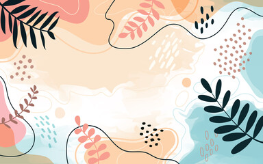 Design banner frame flower Spring background with beautiful. flower background for design. Colorful background with tropical plants. Place for your text.	