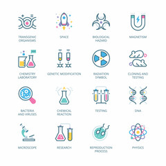 Naklejka premium Biochemistry and Genetics filled line Icons - stroke, vector