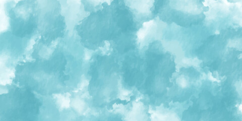 Soft blue hand painted watercolor background with abstract color splash design and fringe bleed stains and blobs. Abstract colorful watercolor for background. Digital art painting.