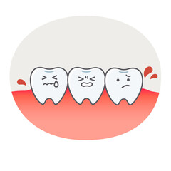 歯肉炎に悩む歯や歯茎の可愛いイラスト