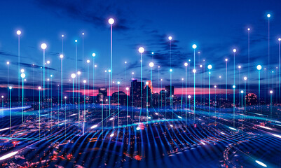 Big data connection technology. Smart city and digital transformation.Telecommunication  and...