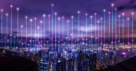 Obraz na płótnie Canvas Big data connection technology. Smart city and digital transformation.Telecommunication and communication network concept.