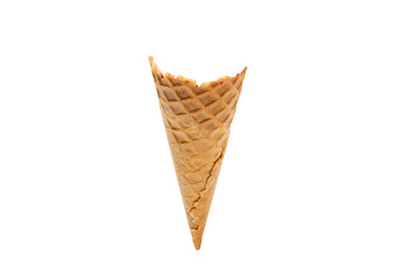 Crisp waffle cone isolated on white background. Concept of worldwide national cuisines