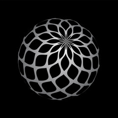 3D spherical shape with abstract geometric pattern.