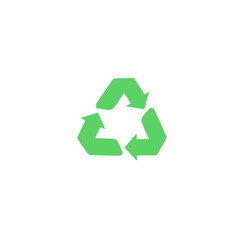 Green recycle icon vector isolated on white background. Trendy recycle icon in flat style. Template for sticker, symbol, logo, app and label. Creative concept, eco recycling sign. Vector illustration