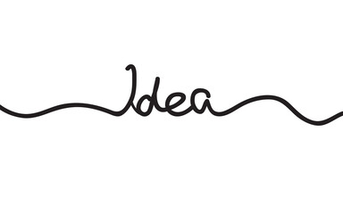 Idea lettering thin line isolated on background. For web site, poster, placard, print material and mobile app. Creative art, modern drawing concept, vector illustration