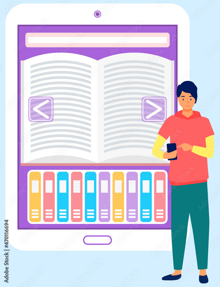 Aufkleber online library education concept flat design. application for reading different books on smartphone 