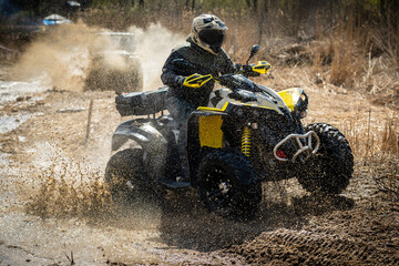 ATV rider in hard dirt track. Extreme ride. © Antonio
