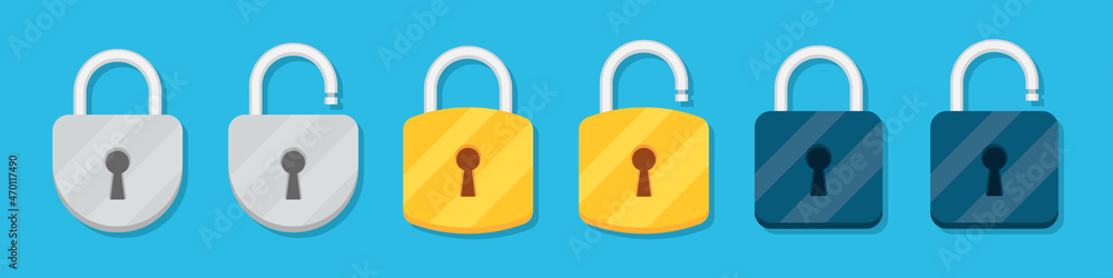 Poster Lock and unlock padlock icons collection in a flat design