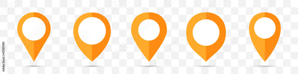 Poster Set of orange map pointers icon in a flat design
