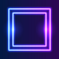 Futuristic Neon square frame border. blue and purple neon glowing background