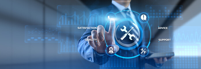 Service customer satisfaction technical support concept on virtual screen.