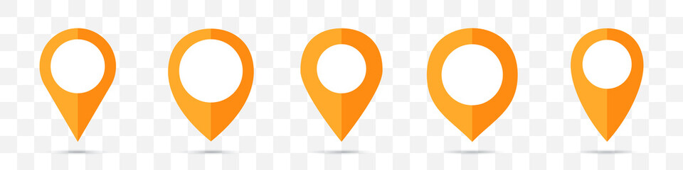 Set of orange map pointers icon in a flat design