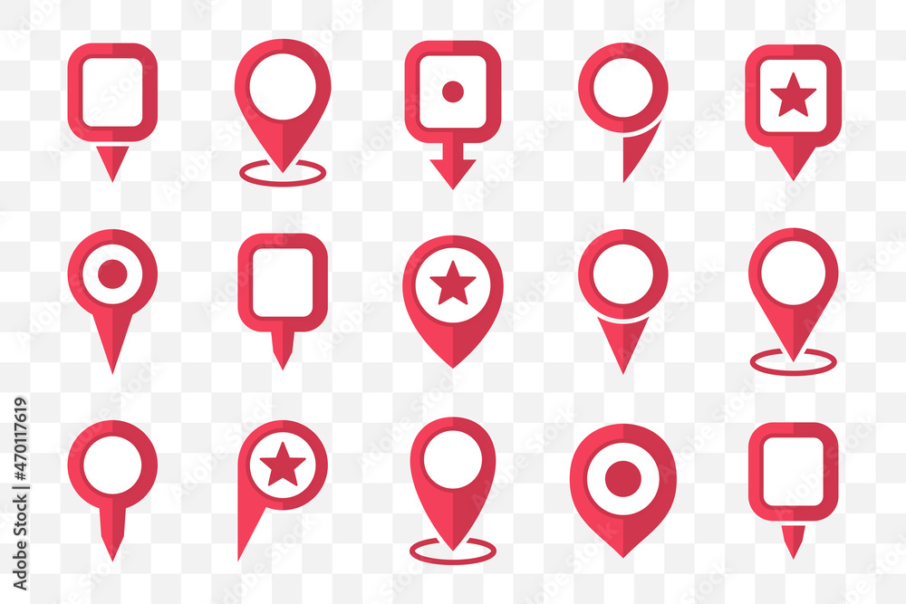 Poster Set of red location pin pointer icon in a flat design