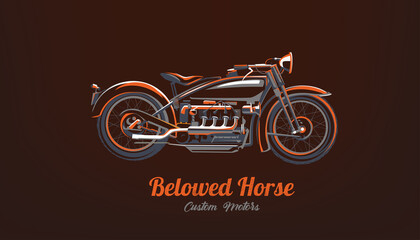 retro motorcycle emblem template on the dark background, bike silhouette