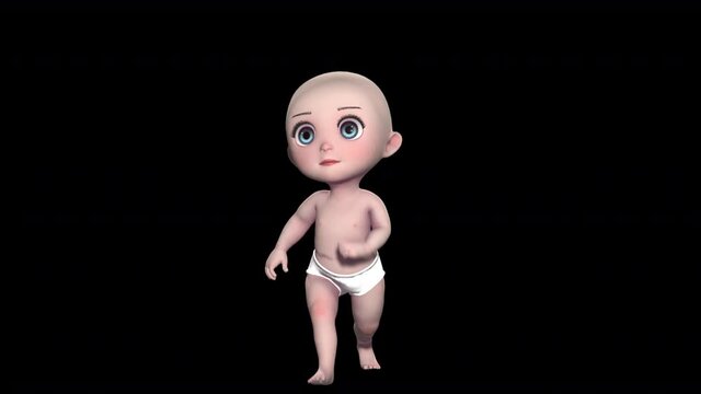 Cute little baby walking isolated with alpha channel. Seamless funny children animation.
