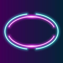Futuristic oval Neon frame border. blue and pink neon glowing background