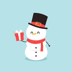 Snowman character design. Snowman vector illustration on blue background