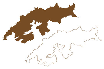 King George island (South Shetland Islands Archipelago, Antarctica) map vector illustration, scribble sketch Isla 25 de Mayo, Isla Rey Jorge or  Vaterloo map