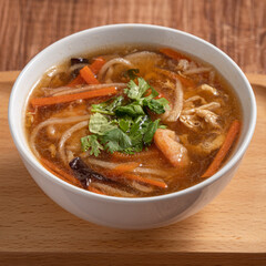 Delicious traditional thick soup with shrimp meat ball and vegetables.