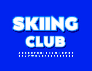 Vector bright Emblem Skiing Club. Creative Trendy Font. Artistic Alphabet Letters and Numbers set