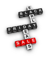 Early Deals Black Friday Sale. 3D rendering crossword puzzle.