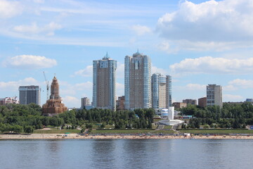 Naklejka premium Samara city - view from a motor ship sailing on the Volga River