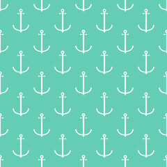 Seamless pattern with white anchors on green background