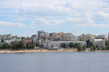 Samara city - view from a motor ship sailing on the Volga River