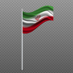 Iran waving flag on metal pole.